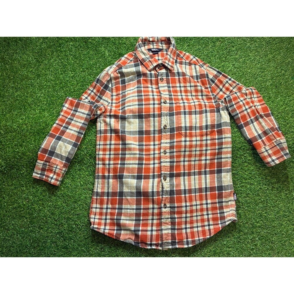 Eddie Bauer Flannel Shirt Men Small Orange Plaid Button Front Cotton